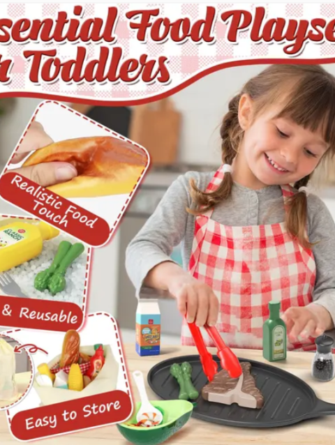 Castle Pretend Play Food Set for Kids Kitchen - Plastic Toy Food